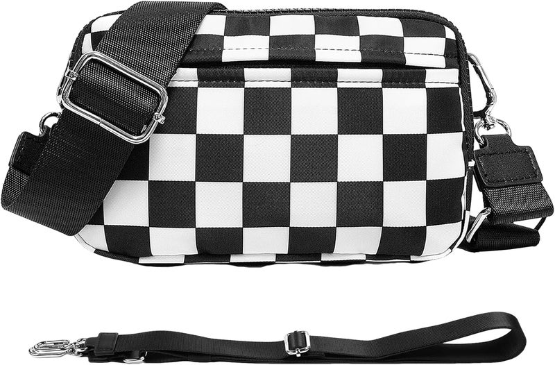 NBERMOTION Checkered Nylon Wristlet Wallets for Women RFID Blocking Purse With Credit Card Holder & Crossbody Strap - Image 1